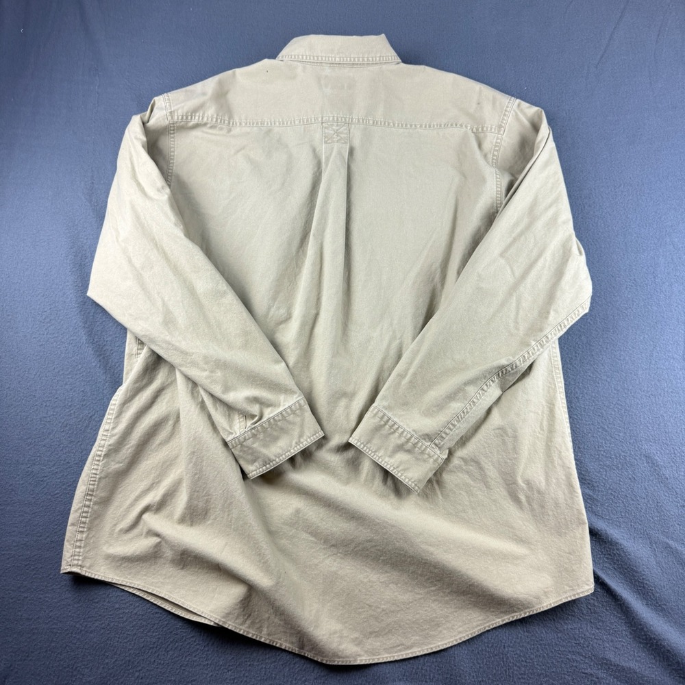 LL Bean Sunwashed Canvas Shirt Mens XLT Beige Flannel Workwear Chore Flap Pocket - Picture 2 of 7